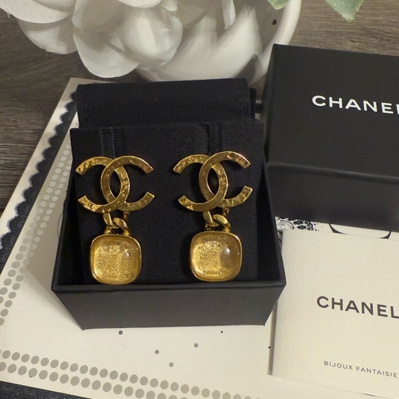 CHANEL Gold CC Crystal Dangle Earrings - Picture 1 of 11